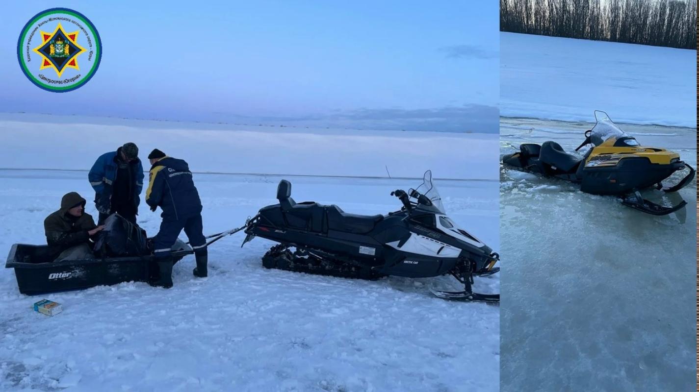В Югре два человека провалились под лед на снегоходе